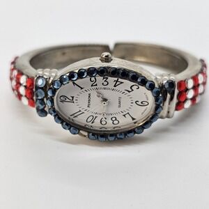 Persona Watch Women 22mm Case Crystal Bezel Hinged Cuff 5.5" Wrist New‎ Battery